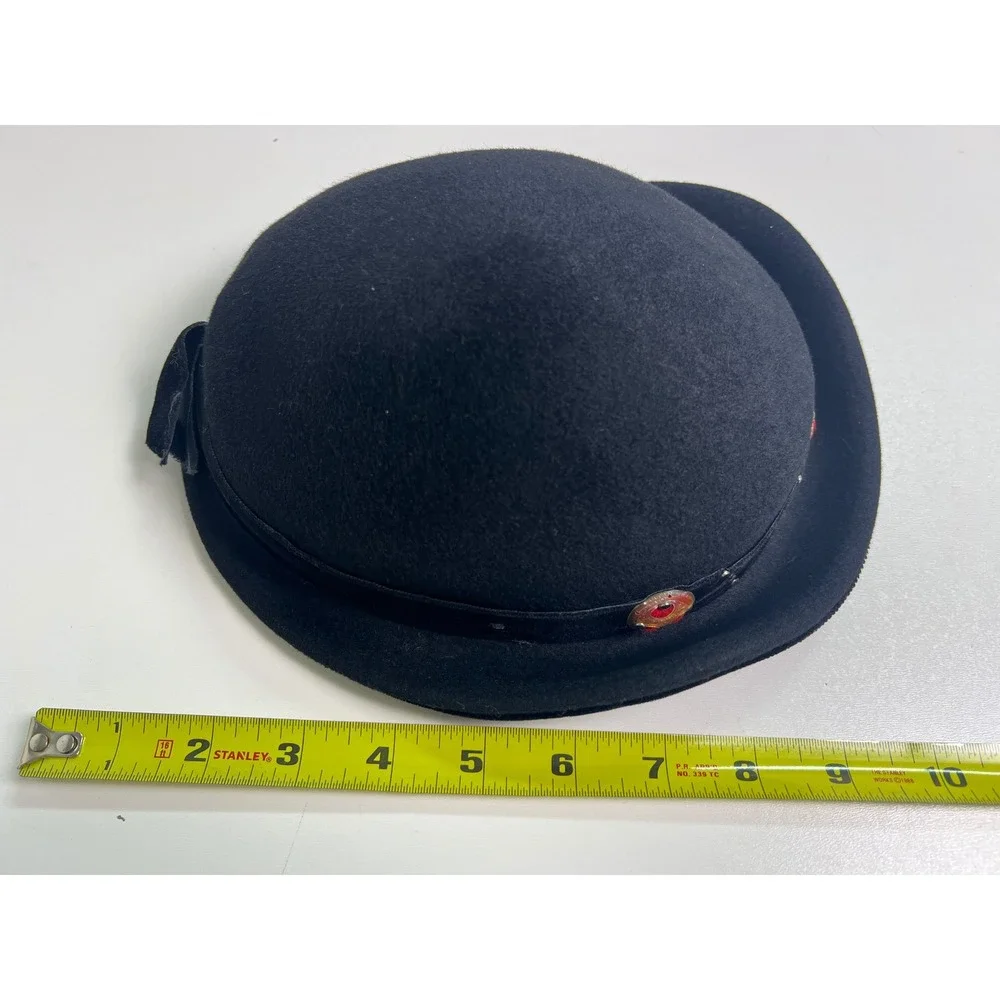 Vintage Merrimac Black Felt Bowler Hat‎ Womens Small Embellished Band